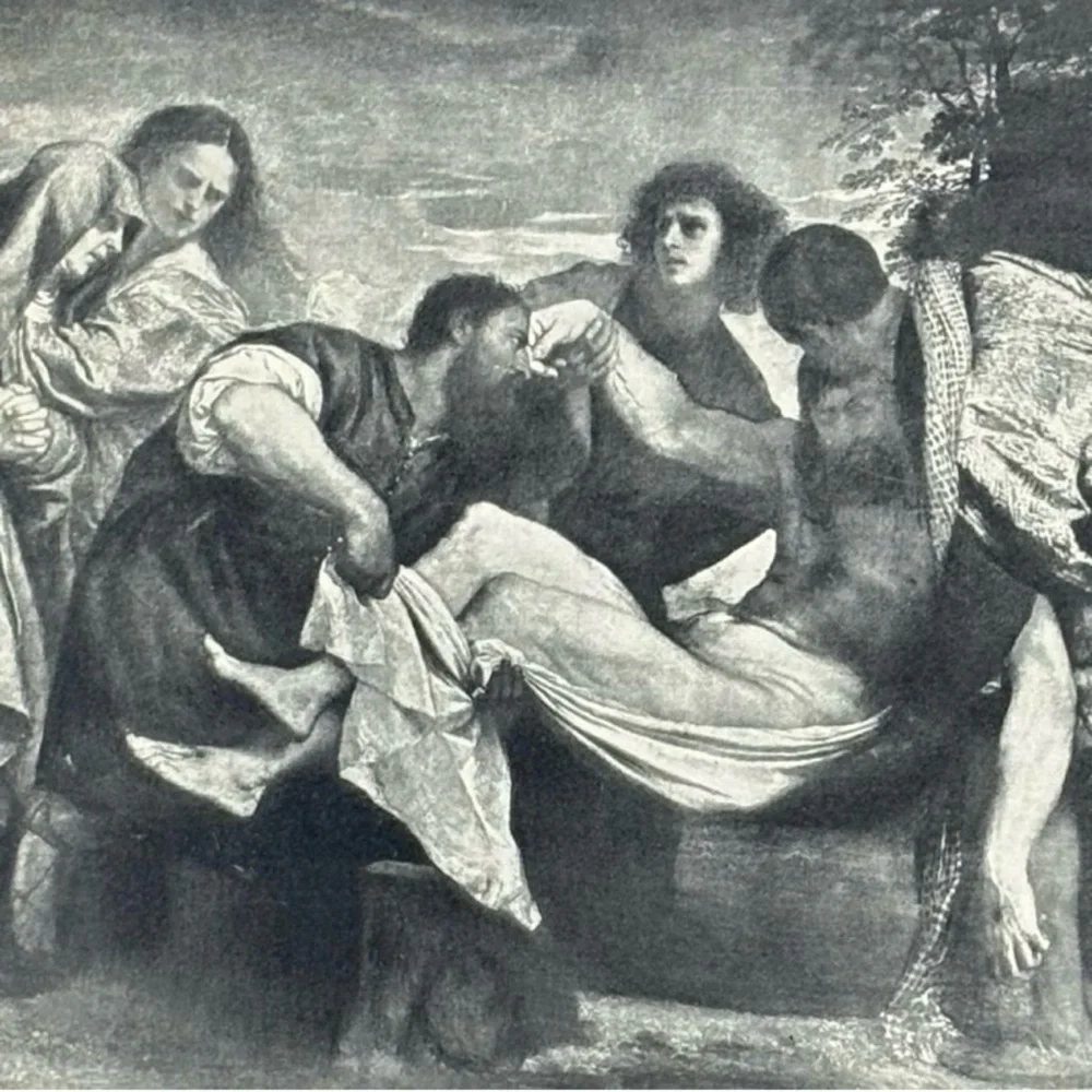 TITIAN Italian Artist THE ENTOMBMENT Art Print Original 1900 Vintage Boston, MA - Picture 7 of 9